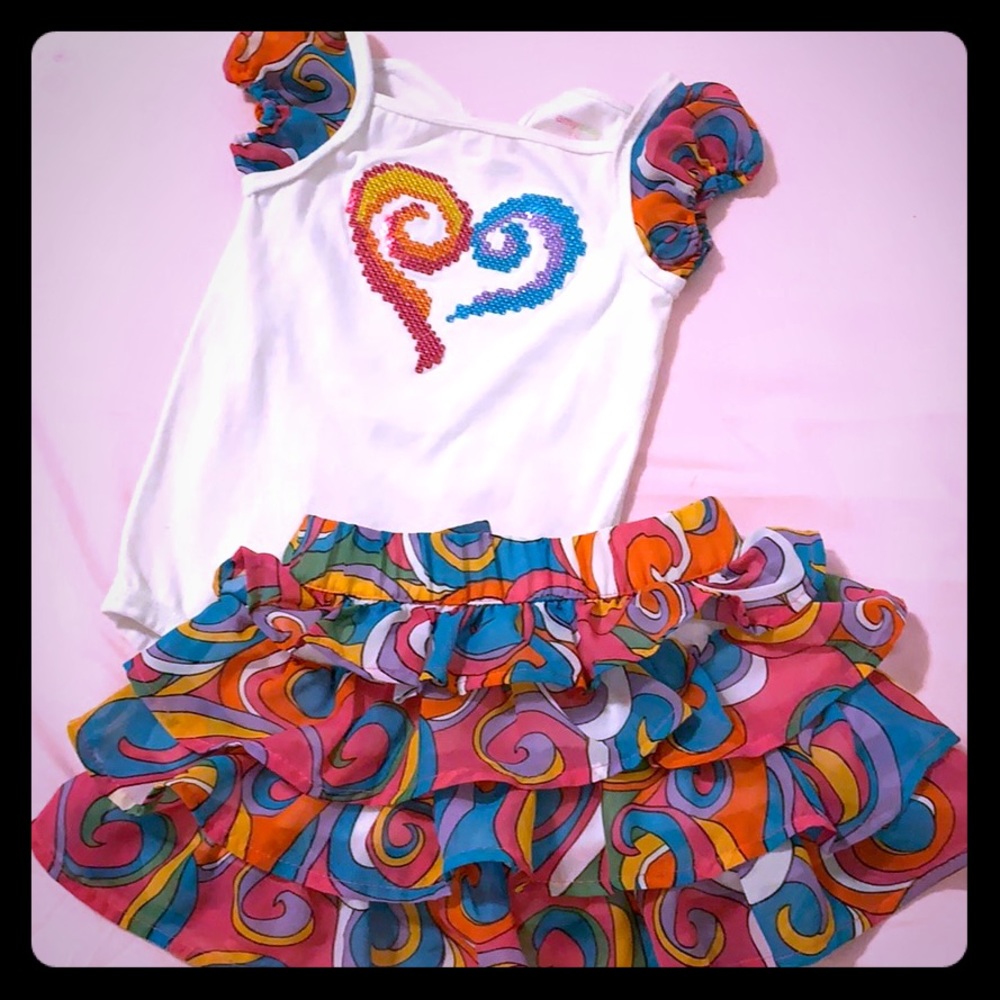 AMY COE Baby Girl White Onesie and Ruffled Skirt Set Size 12M EUC
